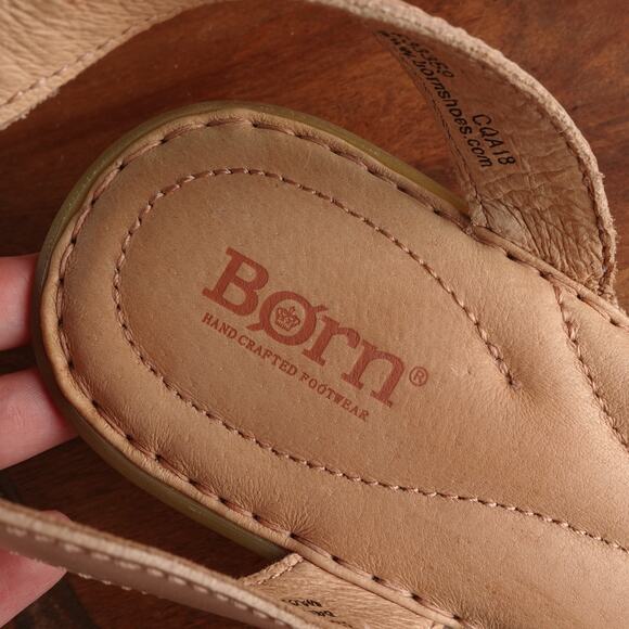 Born Sandals Womens SZ 9M Beige Mai Easy Leather Ankle Strap Comfort Flat Shoes - Picture 14 of 16